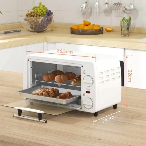 Horno Eléctrico Sobremesa 10L 750W Horno Eléctrico Pequeño Temperatura 230 ℃ y Temporizador 36,5x26x22 cm Blanco [1]