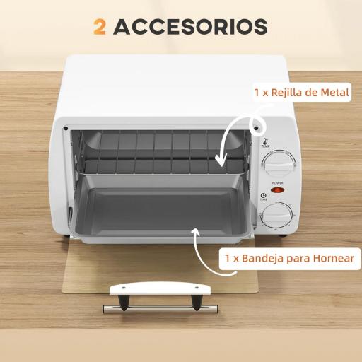 Horno Eléctrico Sobremesa 10L 750W Horno Eléctrico Pequeño Temperatura 230 ℃ y Temporizador 36,5x26x22 cm Blanco [4]