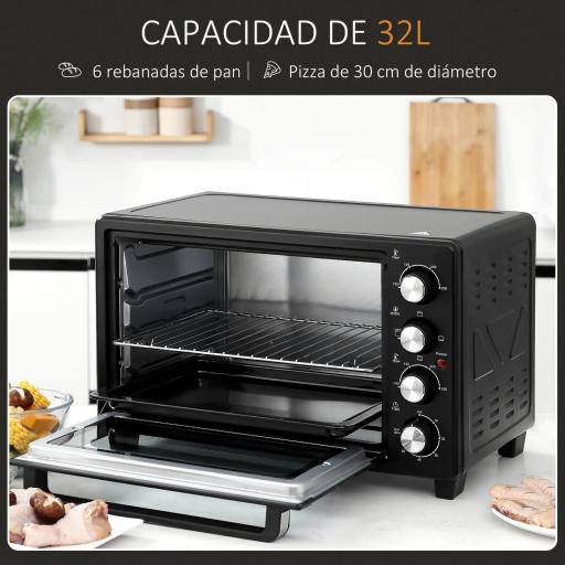 Horno Eléctrico de Sobremesa 32L 1600W con 3 Modos de Calor Temporizador y Temperatura Regulable 52,2x38,1x33,5 cm Negro [5]