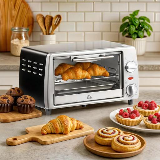 Horno Eléctrico Sobremesa 10 Litros 750W Horno Eléctrico Pequeño con Temperatura hasta 230 ℃ Temporizador 60 Minutos Bandeja y Rejilla 36,5x26x22 cm Plata