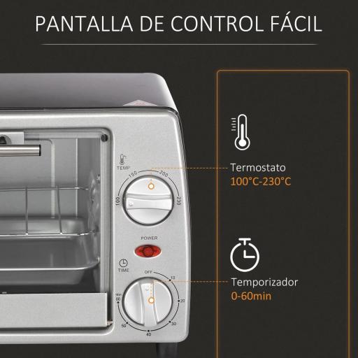 Horno Eléctrico Sobremesa 10 Litros 750W Horno Eléctrico Pequeño con Temperatura hasta 230 ℃ Temporizador 60 Minutos Bandeja y Rejilla 36,5x26x22 cm Plata [2]