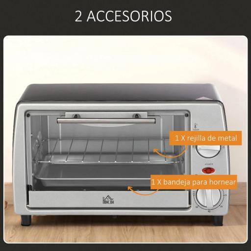 Horno Eléctrico Sobremesa 10 Litros 750W Horno Eléctrico Pequeño con Temperatura hasta 230 ℃ Temporizador 60 Minutos Bandeja y Rejilla 36,5x26x22 cm Plata [5]