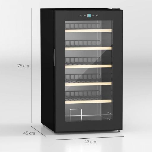 Nevera Vinos 24 Botellas 65L con Luz LED Interior Pantalla Táctil Puerta de Vidrio y 5 Estantes de Metal Negro [1]