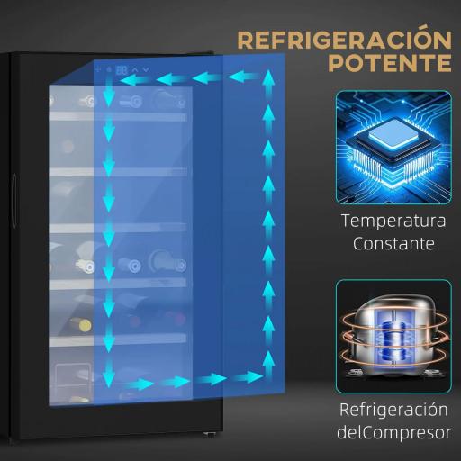 Nevera Vinos 24 Botellas 65L con Luz LED Interior Pantalla Táctil Puerta de Vidrio y 5 Estantes de Metal Negro [3]