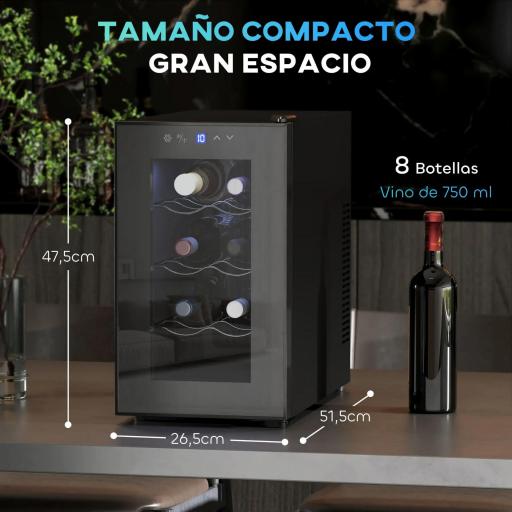 Vinoteca 8 Botellas con Doble Refrigeración Termoeléctrica Temperatura Ajustable 8-18℃ Puerta de Vidrio Negro [1]