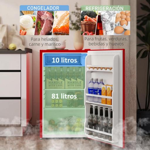 Nevera Pequeña con Congelador 91L Silenciosa Puerta Reversible Temperatura Regulable y Estantes Ajustables Rojo [2]