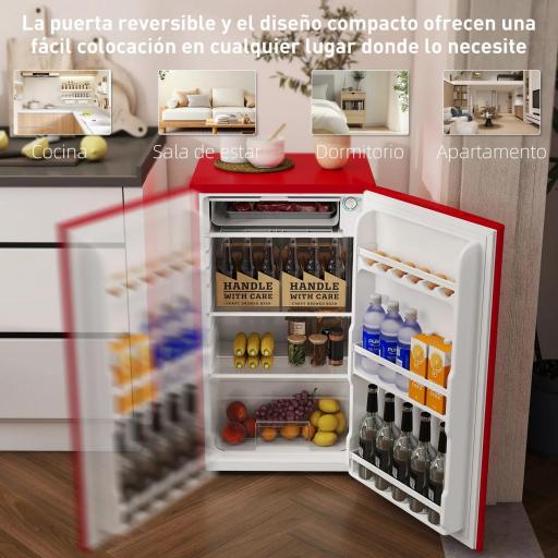 Nevera Pequeña con Congelador 91L Silenciosa Puerta Reversible Temperatura Regulable y Estantes Ajustables Rojo [3]