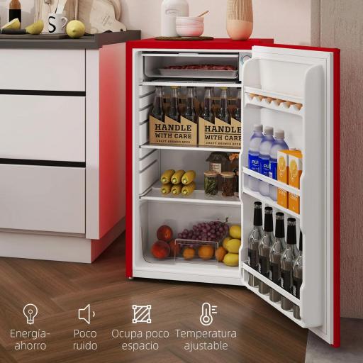 Nevera Pequeña con Congelador 91L Silenciosa Puerta Reversible Temperatura Regulable y Estantes Ajustables Rojo [4]