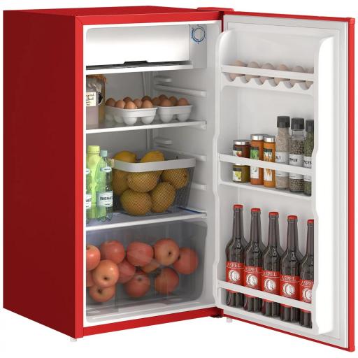 Nevera Pequeña con Congelador 91L Silenciosa Puerta Reversible Temperatura Regulable y Estantes Ajustables Rojo [9]