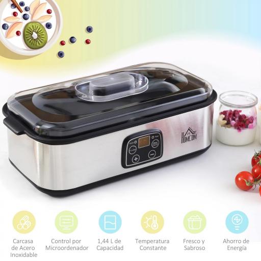 Yogurtera 30W Capacidad 1,44L con 8 Tarros de Cristal de 180 ml Termostato Ajustable Temporizador de 1-48 Horas y Apagado Automático 36x18,8x14 cm Plata [3]