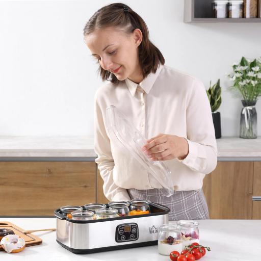 Yogurtera 30W Capacidad 1,44L con 8 Tarros de Cristal de 180 ml Termostato Ajustable Temporizador de 1-48 Horas y Apagado Automático 36x18,8x14 cm Plata [7]