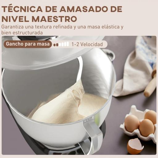 Amasadora 1300W 4,5L 6 Velocidades Bol de Acero Inoxidable Batidor Ganchos Varillas Protector contra Salpicaduras Negro [4]