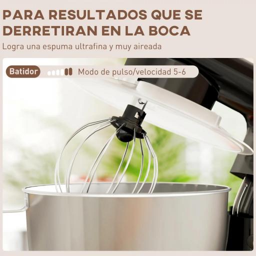 Amasadora 1300W 4,5L 6 Velocidades Bol de Acero Inoxidable Batidor Ganchos Varillas Protector contra Salpicaduras Negro [3]