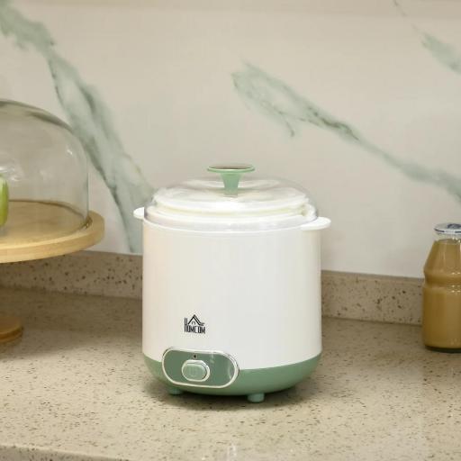 Yogurtera para Hacer Yogur Griego 20 W 1,5L con Filtro Indicador de Encendido y Tecnología PTC 19,5x17,5x21,4 cm Blanco