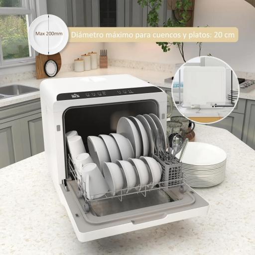 Lavavajillas Pequeño con 5+1 Programas Dos Modos de Suministro de Agua Depósito de Agua de 6L Pantalla LED Blanco [7]