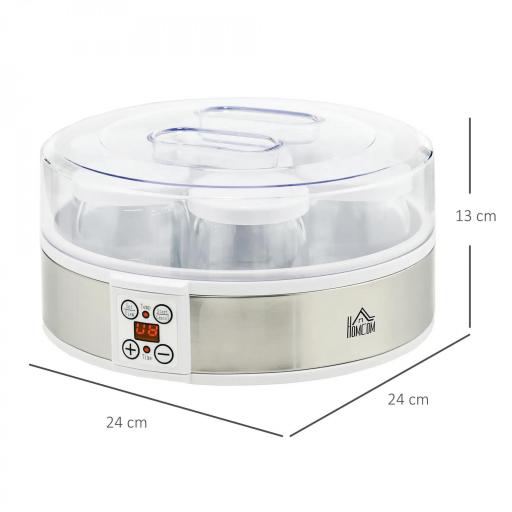 Máquina de Yogur con 7 Tarros de Cristal de 180 ml Termostato Ajustable Temporizador y Pantalla LED 24x24x13 cm Blanco [1]