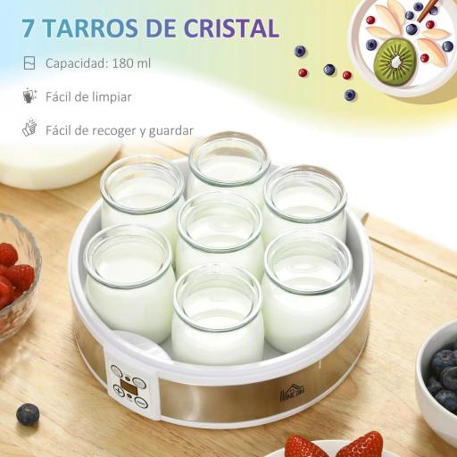 Máquina de Yogur con 7 Tarros de Cristal de 180 ml Termostato Ajustable Temporizador y Pantalla LED 24x24x13 cm Blanco [3]