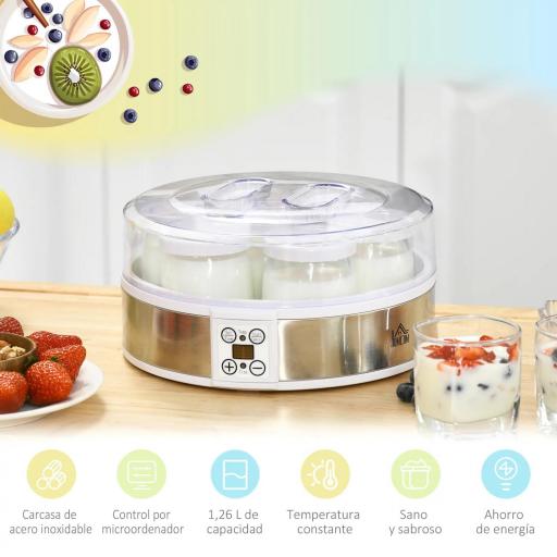 Máquina de Yogur con 7 Tarros de Cristal de 180 ml Termostato Ajustable Temporizador y Pantalla LED 24x24x13 cm Blanco [5]