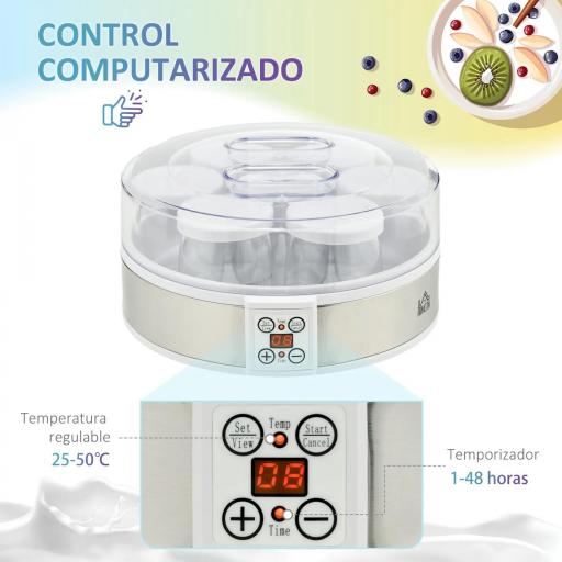 Máquina de Yogur con 7 Tarros de Cristal de 180 ml Termostato Ajustable Temporizador y Pantalla LED 24x24x13 cm Blanco [6]