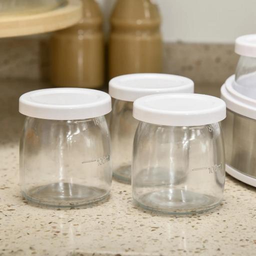 Máquina de Yogur con 7 Tarros de Cristal de 180 ml Termostato Ajustable Temporizador y Pantalla LED 24x24x13 cm Blanco [7]