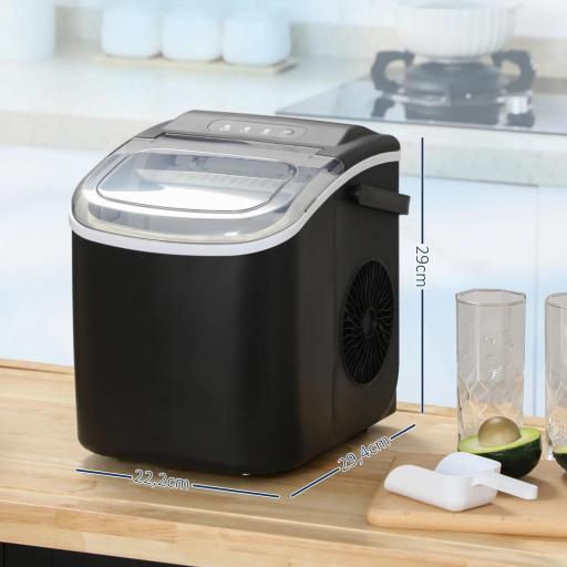 Máquina para Hacer Hielo 12 Kg en 24 Horas 9 Cubitos en 6-12 Minutos Depósito de Agua 1,3 L 22,2x29,4x29 cm Negro