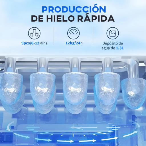 Máquina para Hacer Hielo 12 Kg en 24 Horas 9 Cubitos en 6-12 Minutos Depósito de Agua 1,3 L 22,2x29,4x29 cm Negro [1]
