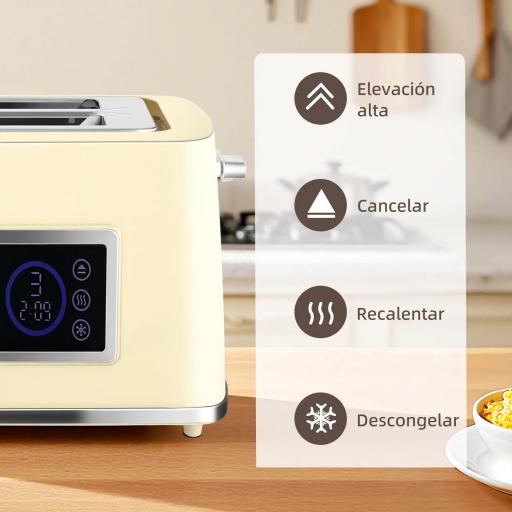  Set Desayuno con Pantalla LED Táctil Hervidor de Agua 1,7L 2200W Tostadora Pan Ranura Ancha 2 Rebanadas Crema [4]