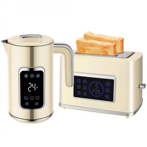  Set Desayuno con Pantalla LED Táctil Hervidor de Agua 1,7L 2200W Tostadora Pan Ranura Ancha 2 Rebanadas Crema [9]