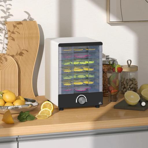 Deshidratador de Alimentos 350W con 7 Bandejas Temperatura Ajustable 40-70 ℃ para Frutas Golosinas para Mascotas Blanco