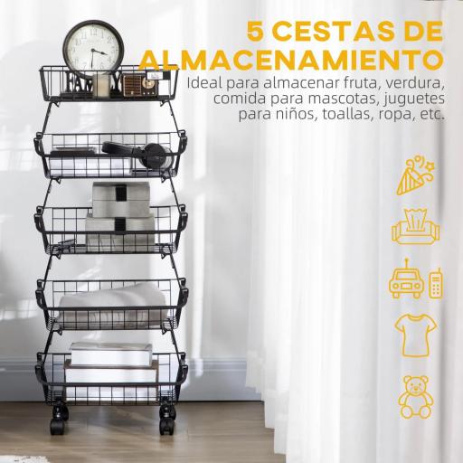Frutero de 4 Niveles con Ruedas Carrito de Almacenamiento para Cocina Salón Dormitorio 40x28x97 cm Negro [2]