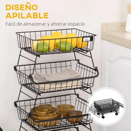 Frutero de 4 Niveles con Ruedas Carrito de Almacenamiento para Cocina Salón Dormitorio 40x28x97 cm Negro [3]