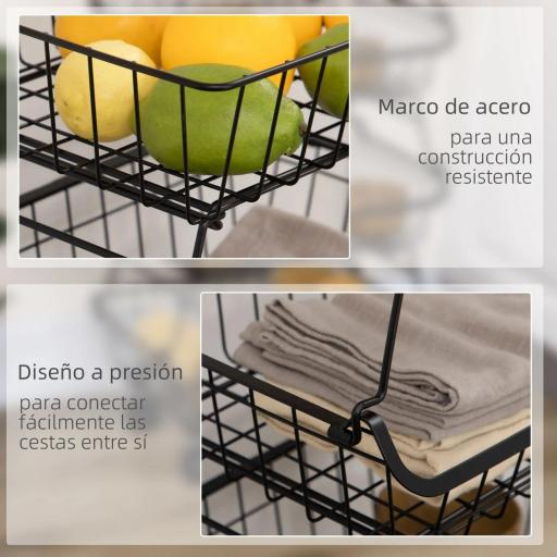 Frutero de 4 Niveles con Ruedas Carrito de Almacenamiento para Cocina Salón Dormitorio 40x28x97 cm Negro [5]