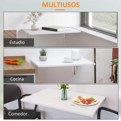 Mesa Plegable de Pared Mesa Abatible de Pared de Madera Ahorra Espacio para Cocina Comedor Dormitorio 60x40x20 cm Blanco [5]