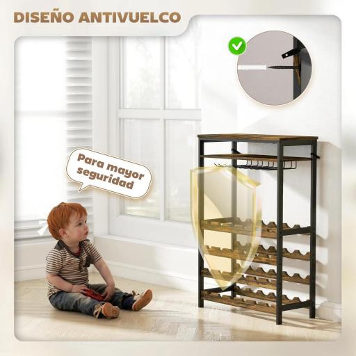 Botellero Vino para 24 Botellas con Soporte para Copas y Estante Abierto 66x30x100,3 cm Marrón Rústico [2]