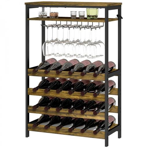 Botellero Vino para 24 Botellas con Soporte para Copas y Estante Abierto 66x30x100,3 cm Marrón Rústico [8]