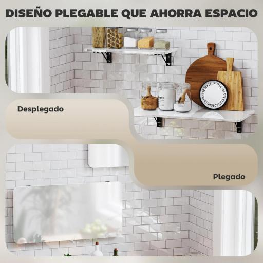 Juego de 2 Mesas Plegables de Pared, Escritorios Flotantes para Cocina Comedor, 80x40x16,5cm 60x30x11,5cm Blanco Brillo [4]