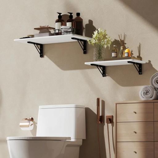 Juego de 2 Mesas Plegables de Pared, Escritorios Flotantes para Cocina Comedor, 80x40x16,5cm 60x30x11,5cm Blanco Brillo [5]