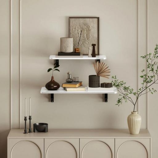 Juego de 2 Mesas Plegables de Pared, Escritorios Flotantes para Cocina Comedor, 80x40x16,5cm 60x30x11,5cm Blanco Brillo [6]