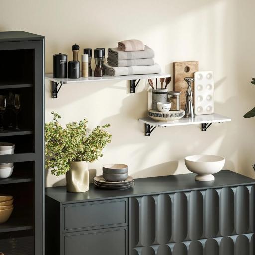 Juego de 2 Mesas Plegables de Pared, Escritorios Flotantes para Cocina Comedor, 80x40x16,5cm 60x30x11,5cm Blanco Brillo [7]