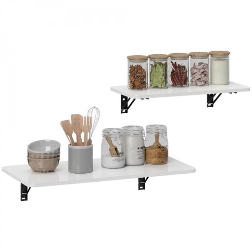 Juego de 2 Mesas Plegables de Pared, Escritorios Flotantes para Cocina Comedor, 80x40x16,5cm 60x30x11,5cm Blanco Brillo [8]