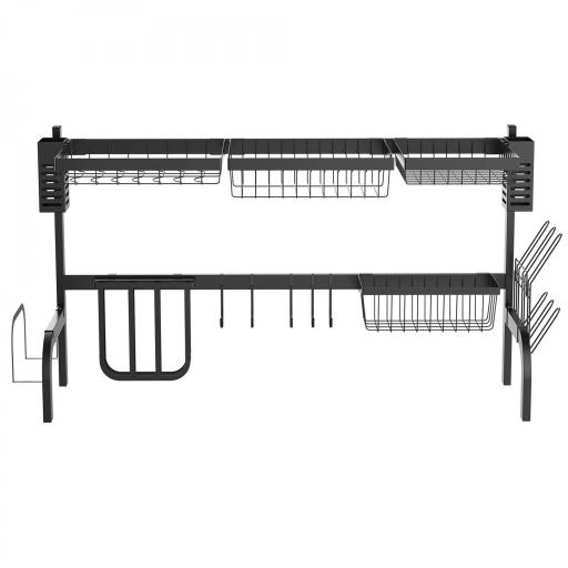 Escurreplatos de Acero de 2 Niveles para Fregadero con Soporte de Tabla de Corte y Cubiertos 100x30x52,5 cm Negro [8]