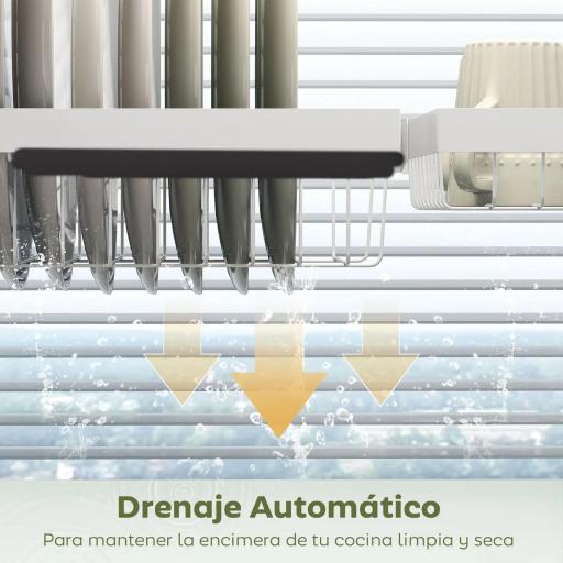 Escurreplatos de Acero de 2 Niveles para Fregadero con Soporte de Tabla de Corte y Cubiertos 100x30x54,5cm Blanco [4]