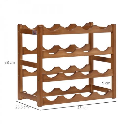Botellero de Madera Bambú de 4 Niveles para 16 Botellas de Vino Carga Máxima 75 kg 43x23,5x38 cm Marrón [1]