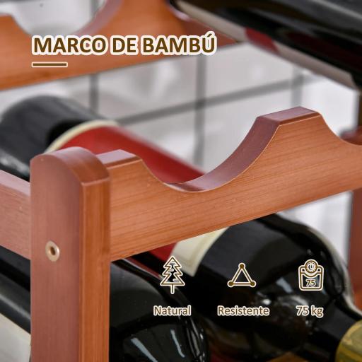 Botellero de Madera Bambú de 4 Niveles para 16 Botellas de Vino Carga Máxima 75 kg 43x23,5x38 cm Marrón [4]