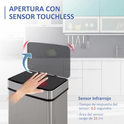 Papelera de Cocina 72L con Sensor Detector de Movimiento Apertura Automático y 3 Compartimentos 42x30x81 cm Gris [2]