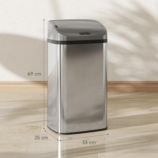 Cubo de Basura Cocina Automático 48 L Sensor Infrarrojo Cierre Automático Antihuellas Acero Inoxidable Plata [1]