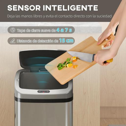 Cubo de Basura Cocina Automático 48 L Sensor Infrarrojo Cierre Automático Antihuellas Acero Inoxidable Plata [3]