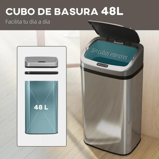 Cubo de Basura Cocina Automático 48 L Sensor Infrarrojo Cierre Automático Antihuellas Acero Inoxidable Plata [4]