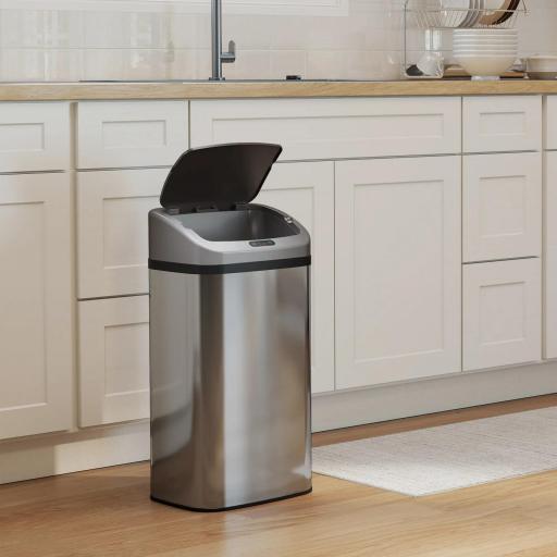 Cubo de Basura Cocina Automático 48 L Sensor Infrarrojo Cierre Automático Antihuellas Acero Inoxidable Plata [5]