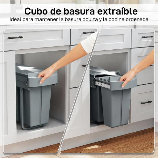 Cubo de Basura bajo Fregadero 2 Contenedores de Reciclaje Extraíble 20L+10L Deslizamiento Suave Gris [2]